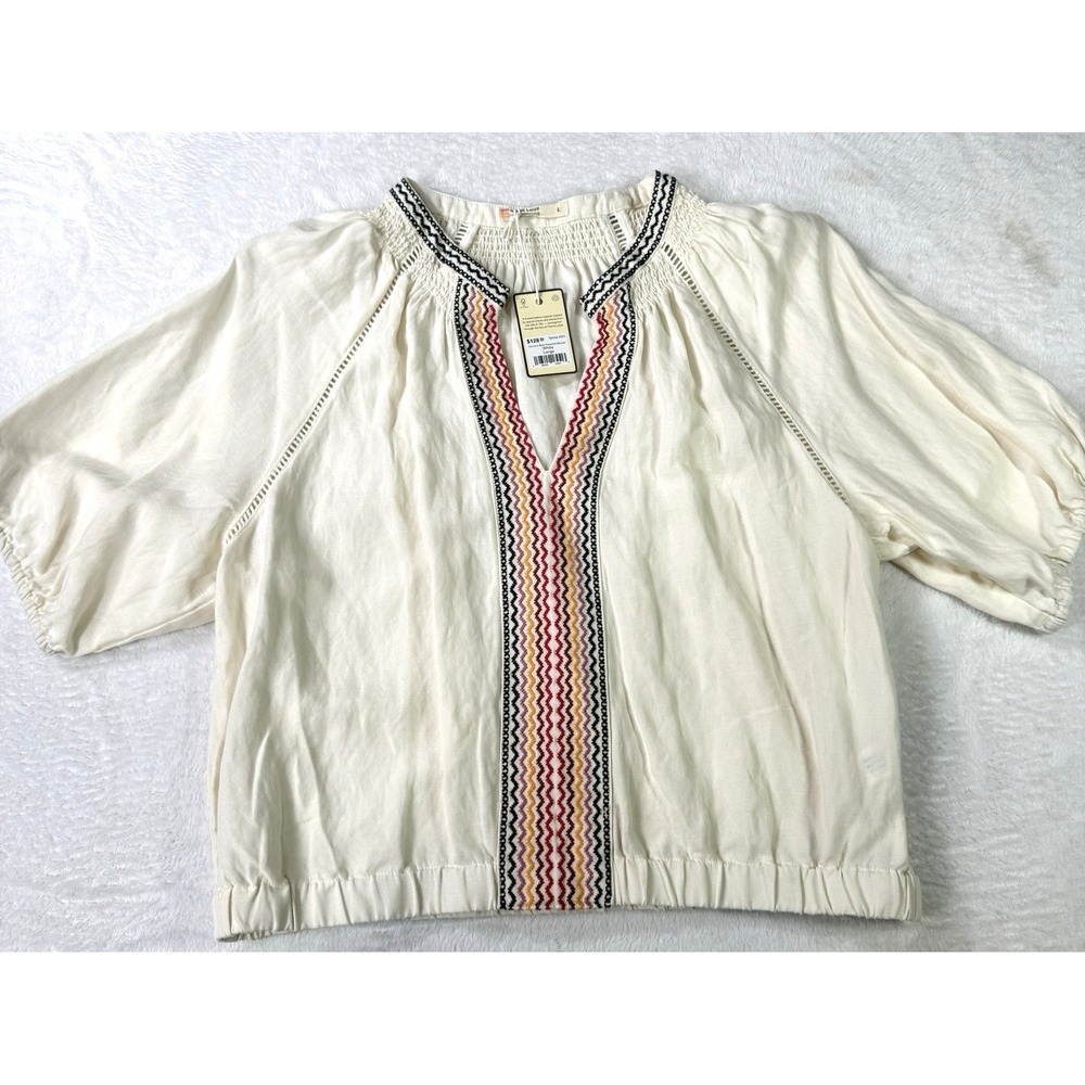 Marine Layer Women Linen Archive‎ Bea Split Neck Peasant Blouse Top Shirt Large